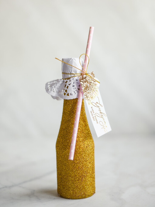  brokatowe butelki prezent dla gości weselnych brokatowe butelki, bezalkoholowy szampan złoty brokat