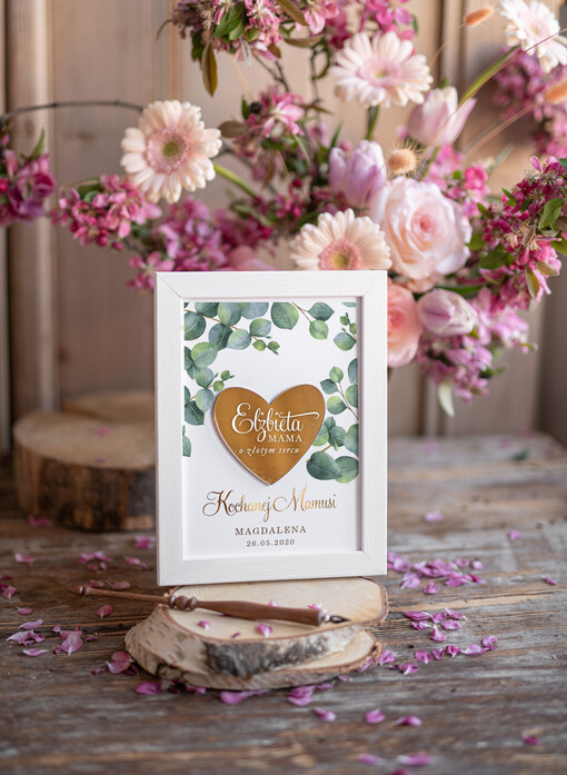  ramki, puzzle, ramki na zdjęcia  Prezent na dzien mamy  ramka ze złotym sercem dedykacja idealny podarunek na dzien mamy eukaliptus