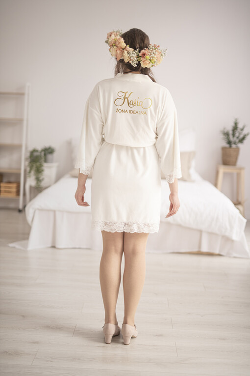 Szlafrok Ślubny dla Panny Młodej  Welurowy Szlafrok dla Panny Młodej Złote Napisy, Welurowy Szlafrok Ślubny z Imieniem Panny Młodej