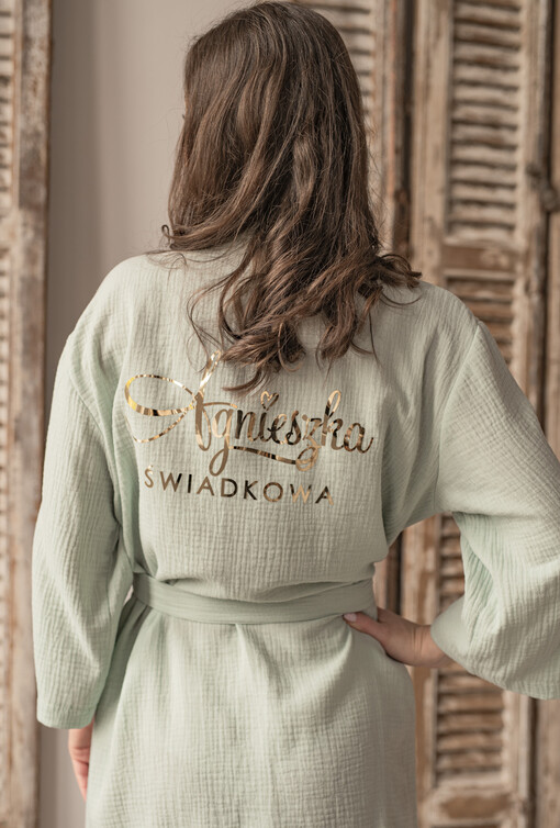  Szlafrok Ślubny dla Panny Młodej przewiewny bawełniany szlafrok dla Panny Młodej, szlafrok z muślinu z napisami, szlafrok dla Panny Młodej na sesję zdjęciową, muślin w kolorze miętowym