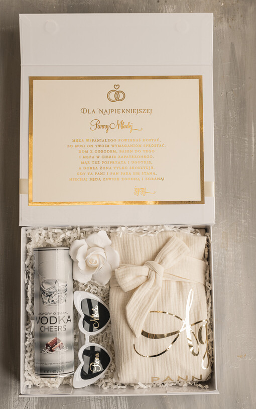  Zestawy ze Szlafrokiem pomysł na prezent dla Panny Młodej, gotowy prezent dla Panny Młodej, szlafrok dla Panny Młodej, prezent dla Panny Młodej od świadkowej 