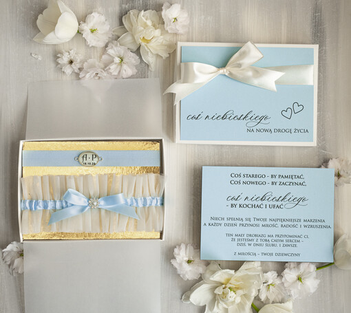  podwiązki ślubne  Prezent dla Panny Młodej od Świadkowej, zestaw prezentowy na panieński, cos niebieskiego podwiązka ślubna