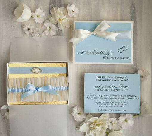  podwiązki ślubne  Prezent dla Panny Młodej od Świadkowej, zestaw prezentowy na panieński, cos niebieskiego podwiązka ślubna