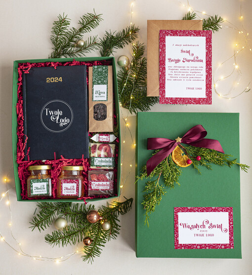  kalendarze  Prezenty świąteczne dla klientów zestaw z kalendarzem A5, Upominek biznesowy Terminarz dzienny z Logo firmy , Prezent firmowy dla Klientów box kosz prezentowy