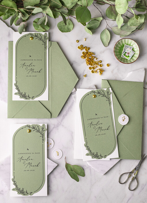 Zaproszenia ślubne Proste i Nowoczesne  szałwiowe owalne zaproszenia ślubne, minimalistyczne zaproszenia na ślub i wesele, szałwia podłużne zproszenie