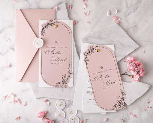 Zaproszenia ślubne Proste i Nowoczesne  owalne zaproszenia ślubne, minimalistyczne zaproszenia na ślub i wesele, monochromatyczne podłużne zproszenie