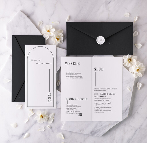 Zaproszenia ślubne Proste i Nowoczesne  proste zaproszenia ślubne, minimalistyczne zaproszenia na ślub i wesele, monochromatyczne podłużne zaproszenie