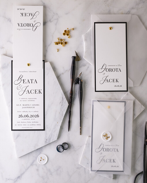 Zaproszenia ślubne Proste i Nowoczesne  czarno białe zaproszenia ślubne, minimalistyczne zaproszenia na ślub i wesele, monochromatyczne podłużne zproszenie