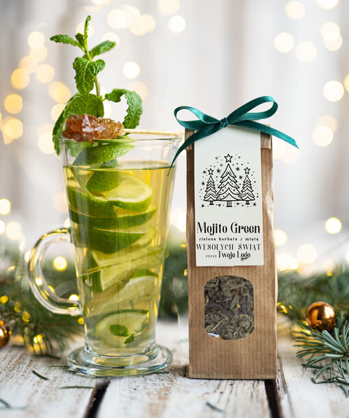  HERBATA KAWA herbata swiateczna prezent, Upominki firmowe na Boże Narodzenie zielona herbata mojito, Herbata świąteczna drobne prezenty na święta dla pracowników, bożonarodzeniowy prezent herbata świateczna