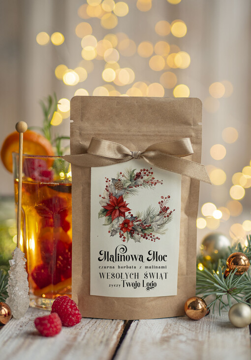  HERBATA KAWA herbata swiateczna prezent, Upominki firmowe na Boże Narodzenie czarna herbata malinowa, Herbata świąteczna drobne prezenty na święta dla pracowników, bożonarodzeniowy prezent herbata świateczna