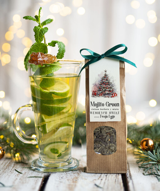  HERBATA KAWA herbata swiateczna prezent, Upominki firmowe na Boże Narodzenie zielona herbata mojito, Herbata świąteczna drobne prezenty na święta dla pracowników, bożonarodzeniowy prezent herbata świateczna