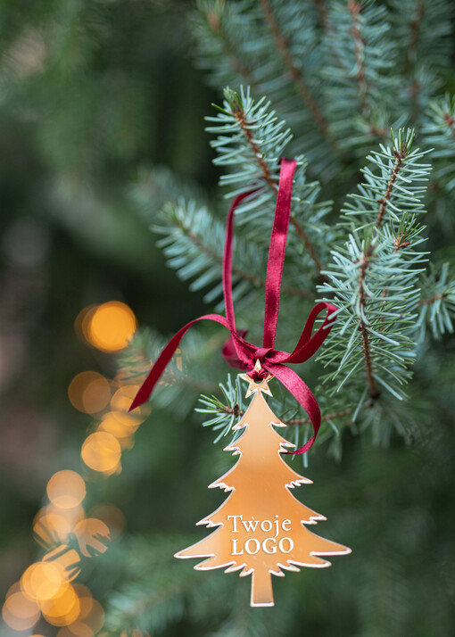  DREWNIANE ZAWIESZKI Prezent Biznesowy Na Święta z Logo Złota Bombka z logo na choinkę Złote Lustro Zawieszka z Logo Firmy  