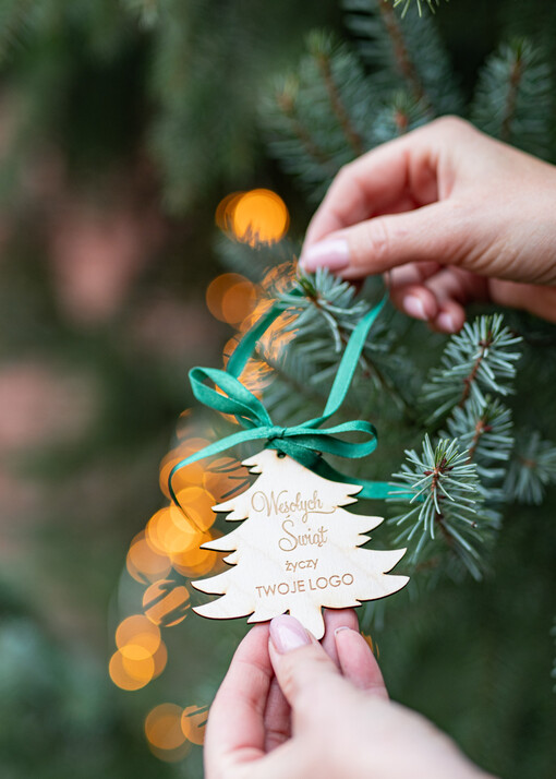  Bombki ZAWIESZKI na choinkę Prezent Biznesowy Na Święta z Logo drewniana Bombka z logo na choinkę Zawieszka Choinka z Logo Firmy  z Logo