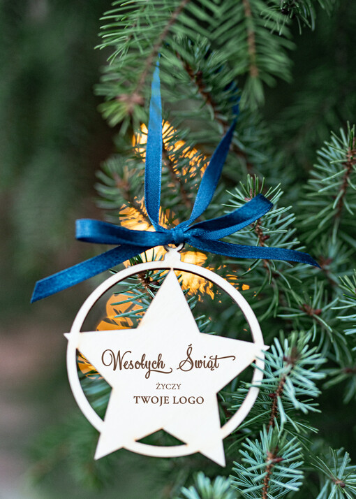 Bombki ZAWIESZKI na choinkę Prezent Biznesowy Na Święta z Logo drewniana Bombka z logo na choinkę Zawieszka gwiazdka z Logo Firmy  z Logo