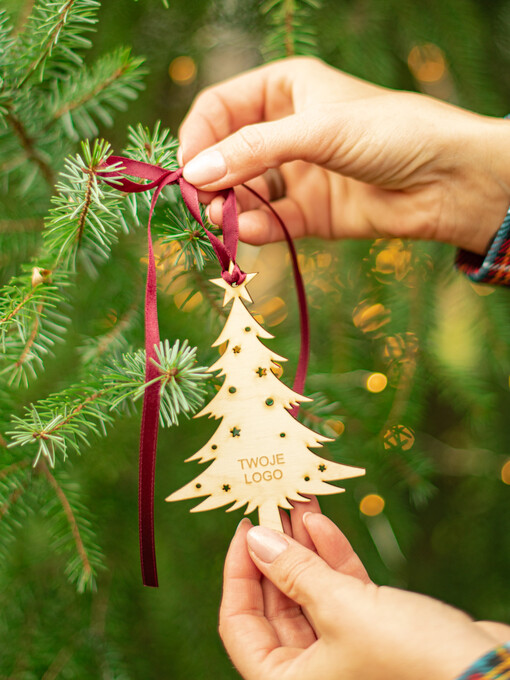 Bombki ZAWIESZKI na choinkę Prezent Biznesowy Na Święta z Logo drewniana Bombka z logo na choinkę Zawieszka z Logo Firmy  z Logo