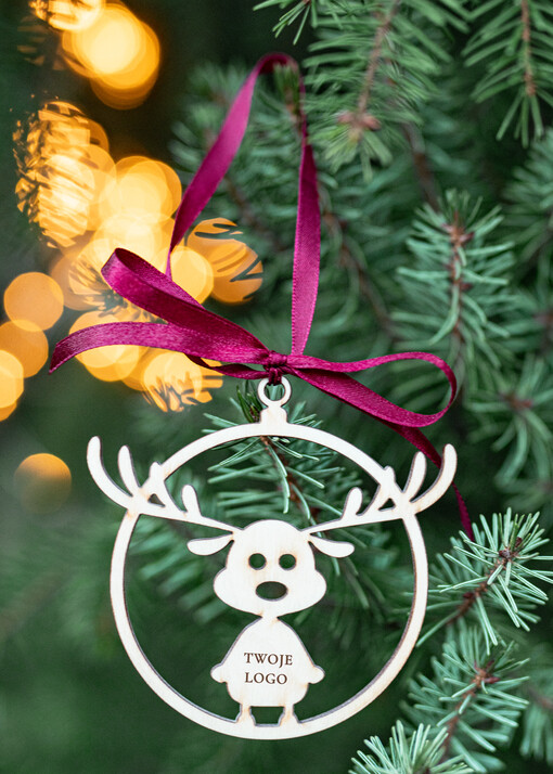  Bombki ZAWIESZKI na choinkę Prezent Biznesowy Na Święta z Logo drewniana Bombka z logo na choinkę Zawieszka Rudolf z Logo Firmy  