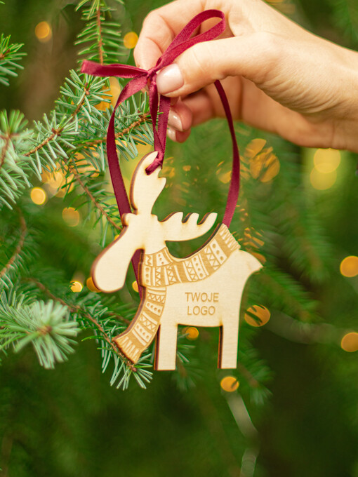  Bombki ZAWIESZKI na choinkę Prezent Biznesowy Na Święta z Logo drewniana Bombka z logo na choinkę Zawieszka z Logo Firmy  snieżynka z Logo