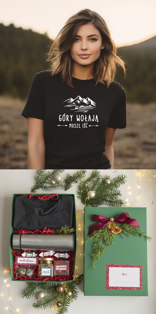  Zestawy z Koszulką  Prezent dla Miłośniczki Gór koszulka z napisem góry wołają muszę iść, pomysl na prezent dla niej pod choinkę zestaw z koszulką i termosem, prezent na święta dla dziewczyny koszulka w góry i nie tylko , kreatywny prezent dla córki tatromaniaczki 