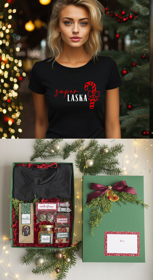  Zestawy z Koszulką  Prezent dla Niej Świąteczna Koszulka z napisem, pomysl na prezent dla mamy pod choinkę zestaw z koszulką , prezent na święta dla dziewczyny Koszulka T Shirt Damski w  Zestawie Prezentowy dla żony