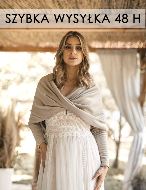  bolerka, narzutki, sweterki Beżowe  Bolerko Ślubne Welurowe - Etola Ślubna z Rękawkami - Narzutka I Rękaw w kolorze Bialym 