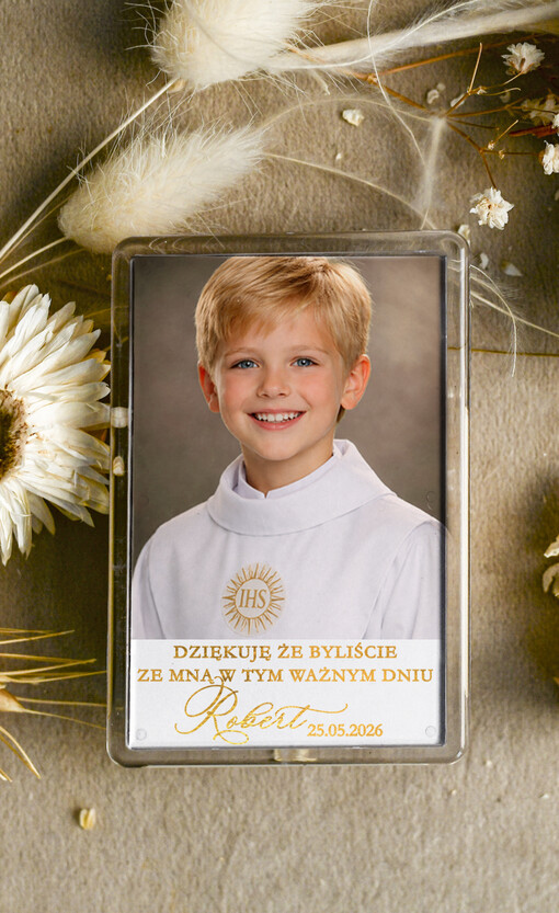 Podziękowania dla gości na komunii podziękowania dla gości magnez ze zdjęciem podziękowania dla gości na komunii, Upominki dla gości komunijnych magnesy na lodówkę 