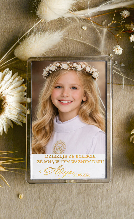 Podziękowania dla gości na komunii podziękowania dla gości magnez ze zdjęciem podziękowania dla gości na komunii, Upominki dla gości komunijnych magnesy na lodówkę 