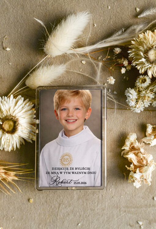 Podziękowania dla gości na komunii podziękowania dla gości magnez ze zdjęciem podziękowania dla gości na komunii, Upominki dla gości komunijnych magnesy na lodówkę 