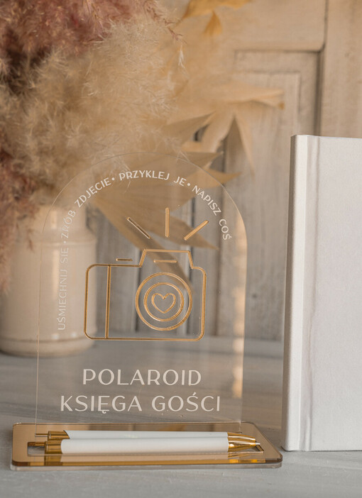  dodatki instrukcje  Instrukcja do Księgi Gości Polaroid plus długopis  Tabliczka Akrylowa dodatki ślubne instrukcja do księgi weselnej polaroid, pleksowa instrukcja