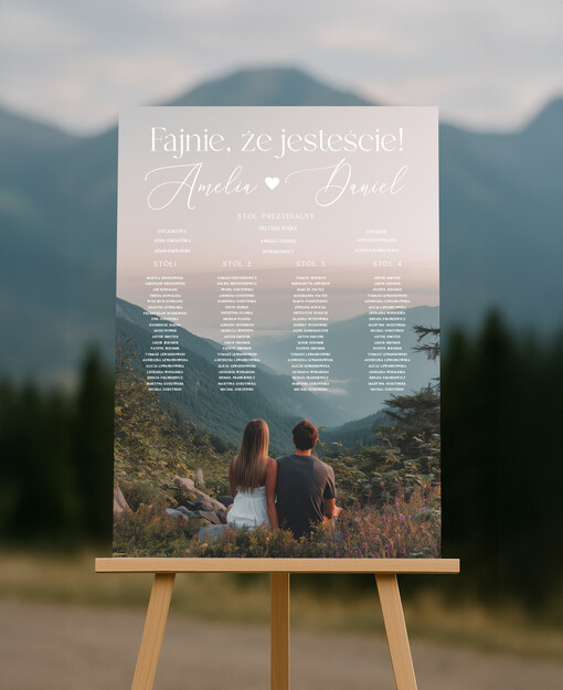  ze zdjęciem Pary Młodej plan stołów na weselu, usadzenie gości weselnych, tablica informacyjna dla gości weselnych, plan stołów na weselu ze zdjęciem Pary Młodej, plan usadzenia gości na weselu