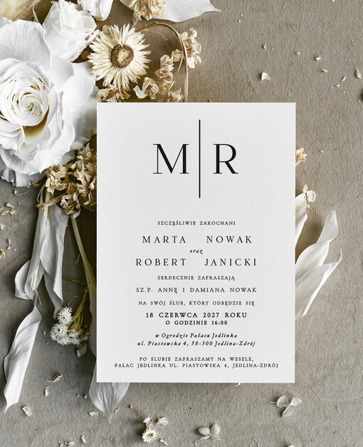 Zaproszenia ślubne tanie Monogram Nowoczesne Zaproszenia Ślubne Czarno Białe, Monochromatyczne Zaproszenia na Ślub 