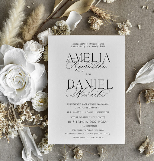 Zaproszenia ślubne tanie Minimalistyczne Zaproszenie Ślubne Czarno Białe, Monochromatyczne Zaproszenia na Ślub 