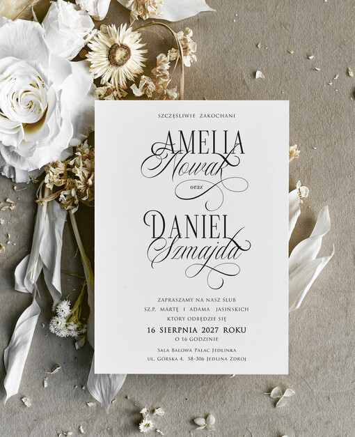 Zaproszenia ślubne tanie Monogram Nowoczesne Zaproszenia Ślubne Czarno Białe, Monochromatyczne Zaproszenia na Ślub 