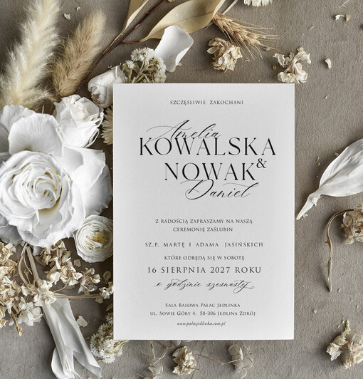 Zaproszenia ślubne tanie Minimalistyczne Zaproszenie Ślubne Czarno Białe, Monochromatyczne Zaproszenia na Ślub 