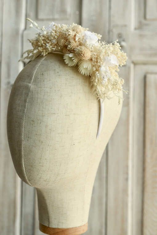 Dodatki dekoracje na komunię  wianki Wianki komunijne na opasce – lekkie, wygodne i ręcznie wykonane. Delikatne kwiaty idealnie dopełnią stylizację na Pierwszą Komunię Świętą Opaska na komunię 