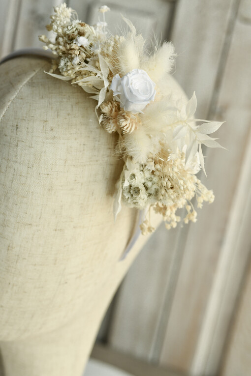 Dodatki dekoracje na komunię  wianki Wianki komunijne na opasce – lekkie, wygodne i ręcznie wykonane. Delikatne kwiaty idealnie dopełnią stylizację na Pierwszą Komunię Świętą Opaska na komunię 