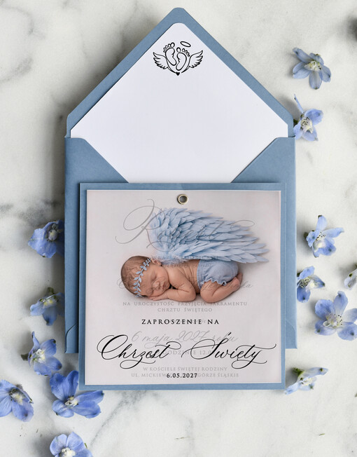 ZAPROSZENIA NA CHRZCINY dla chłopca klasyczne Zaproszenie na Chrzest z kalką, Eleganckie Zaproszenia na Chrzciny ze  presonalizowane