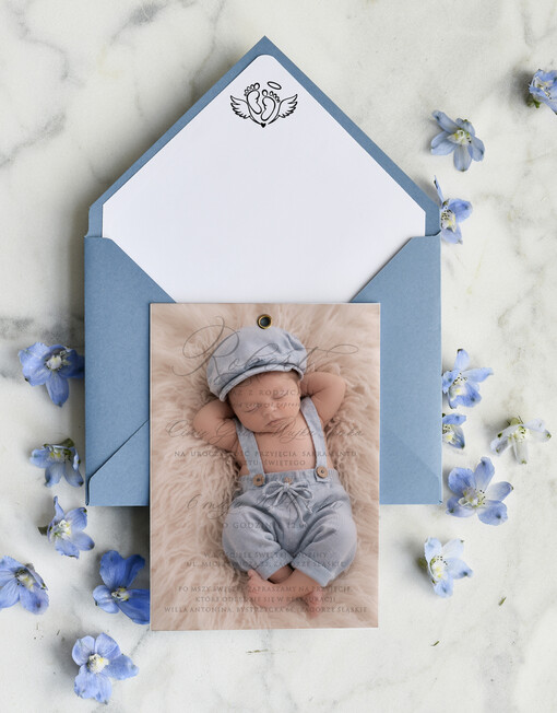ZAPROSZENIA NA CHRZCINY dla chłopca klasyczne Zaproszenie na Chrzest z kalką, Eleganckie Zaproszenia na Chrzciny  presonalizowane