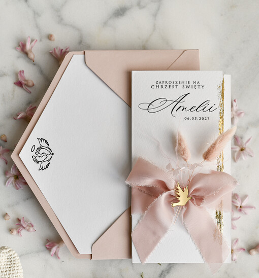 ZAPROSZENIA NA CHRZCINY dla dziewczynki  zaproszenie na Chrzest Niebieskie Klasyczne zaproszenie na chrzciny Rwane złocone zaproszenie na roczek