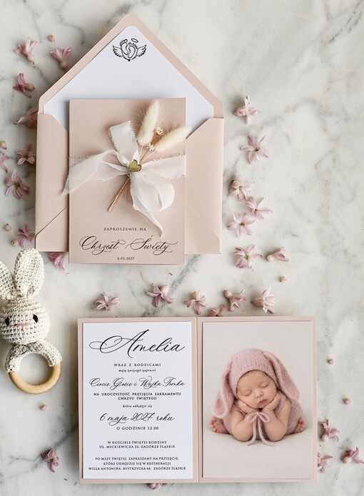 ZAPROSZENIA NA CHRZCINY dla dziewczynki  zaproszenie na Chrzest Różowe Klasyczne zaproszenie na chrzciny ze zdjęciem dziecka 