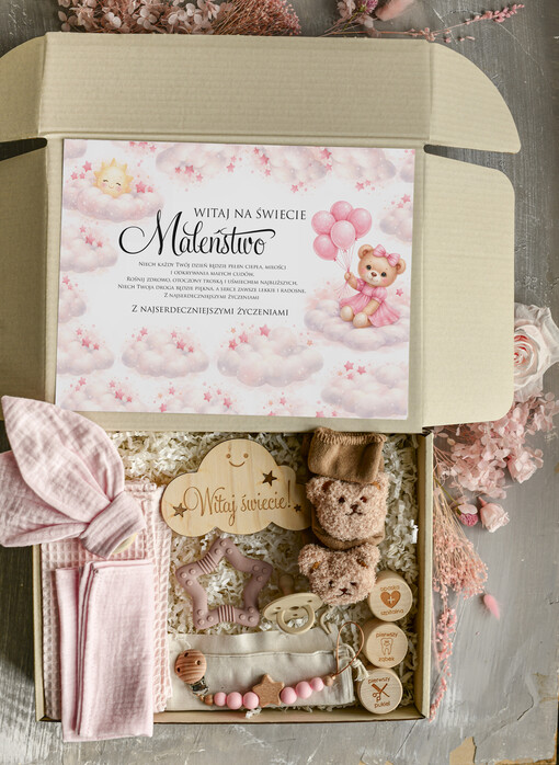 prezent dla Malucha - Wyprawka duze boxy preznetowe dla noworodka  Prezent dla Noworodka Witaj Świecie - Wyprawka Niemowlę Baby Shower gryzak pieluszka Skarpetki Misie