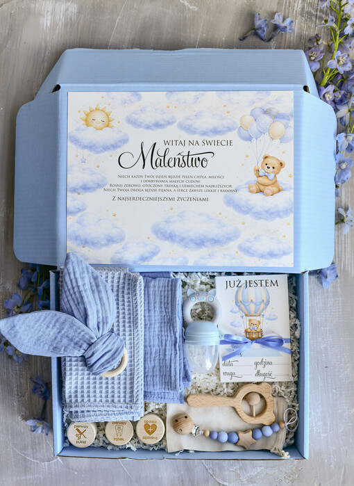 prezent dla Noworodka - Wyprawka duze boxy preznetowe dla noworodka  Zestaw prezentowy dla Noworodka - Wyprawka Niemowlę Baby Shower boho gryzak pieluszka Kroki Milowe