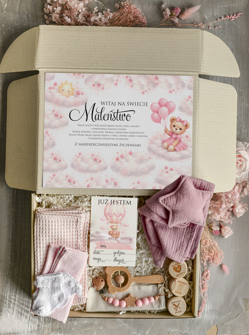 prezent dla Malucha - Wyprawka duze boxy preznetowe dla noworodka  Prezent dla Noworodka Witaj Świecie - Wyprawka Niemowlę Baby Shower gryzak pieluszka Skarpetki Misie