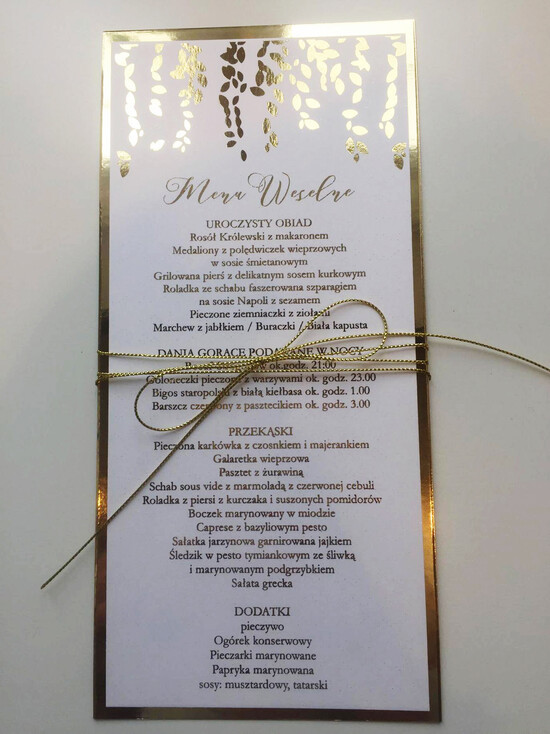 Menu glamour menu ślubne z planem posiłków, złote lub srebrne napisy wasza treść 004/Ggl1/m