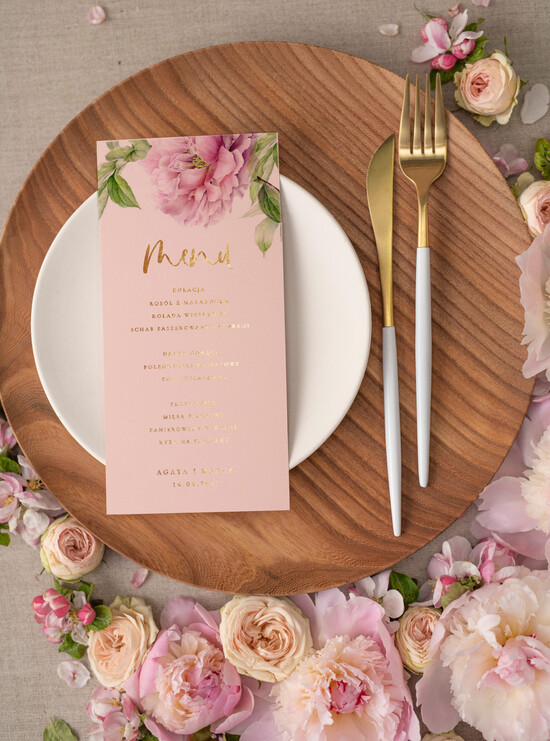 Menu glamour menu ślubne z planem posiłków, eleganckie zlocone litery wasza treść 2/glamk/m