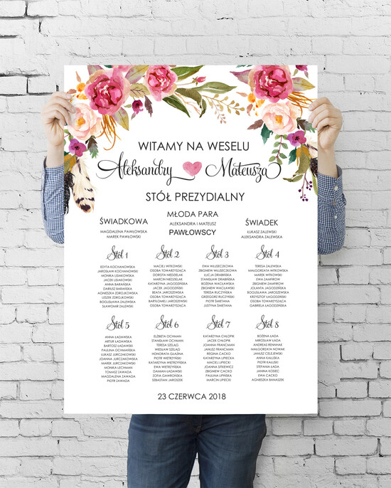 Plany stołów plan stołu plakat  tablica informacyjna dla gości weselnych 01/BHszK/PLE