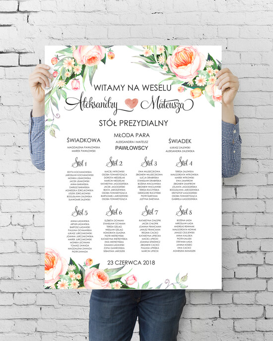 Plany stołów plan stołu plakat  plansza powitanie gości i plan stołów w jednym 04/BHszK/PLE