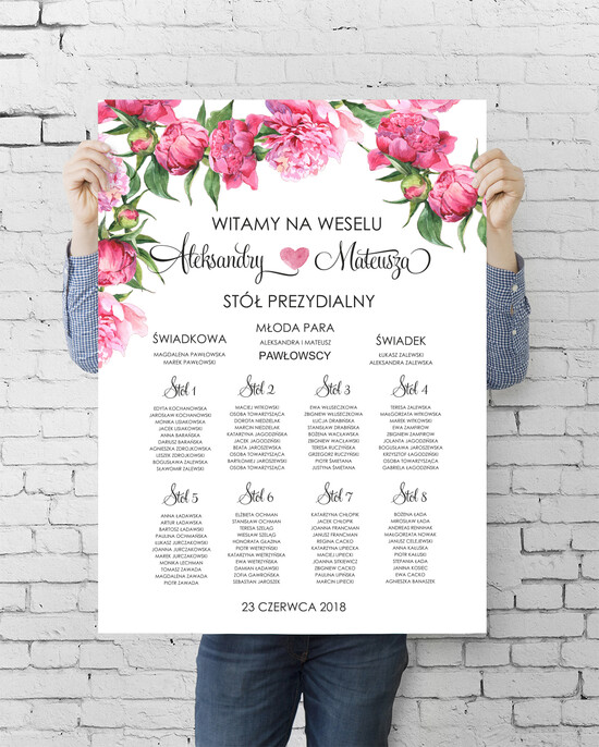Plany stołów plan stołu plakat  tablica informacyjna dla gości weselnych 04/BHszR/PL