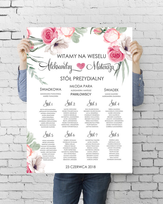 Plany stołów plan stołu plakat  tablica z planem stołów na wesele plan stołów weselnych 04/botKAL/PLE