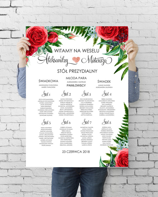 Plany stołów plan stołu plakat  tablica z rozmieszczeniem gości plan stołów weselnych 07/BHszK/PLE