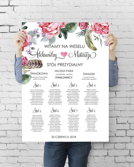 Plany stołów plan stołu plakat  planer ślubny plan usadzenia gości na weselu 07/bot/PLE